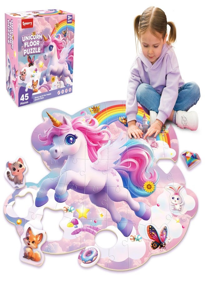 SYNARRY Unicorn Floor Puzzles for Kids Ages 4-6, Large 45 Piece Floor Puzzles for Kids Ages 4-8, Puzzles for Toddlers 3-5, Unicorn Toys Gifts, Easter Basket Stuffers Valentines Day Gifts for Kids - Image 1